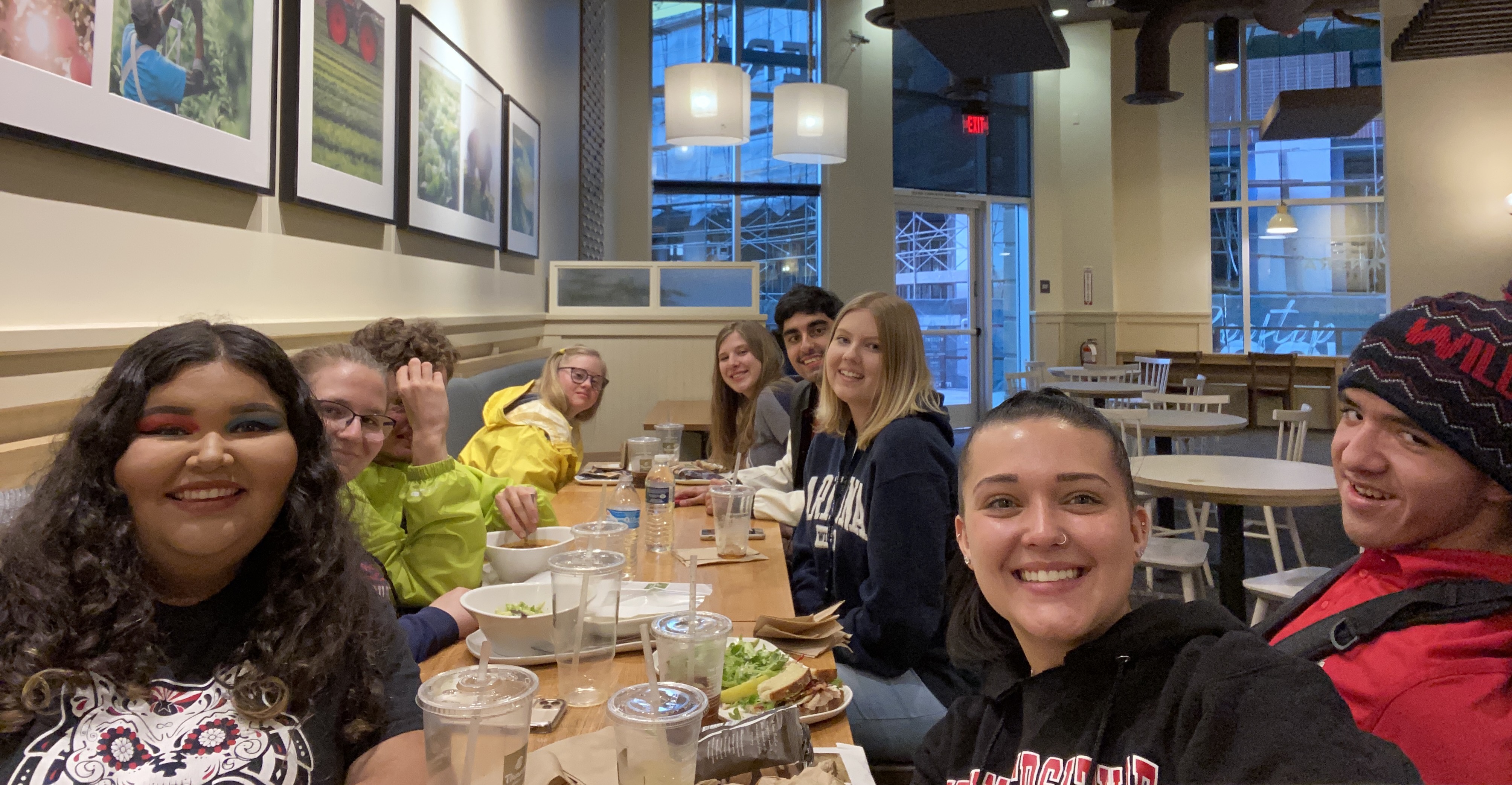 group of students eating lunch at Panera