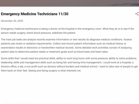 blog post researching the job tasks and qualifications for being a emergency medicine technician